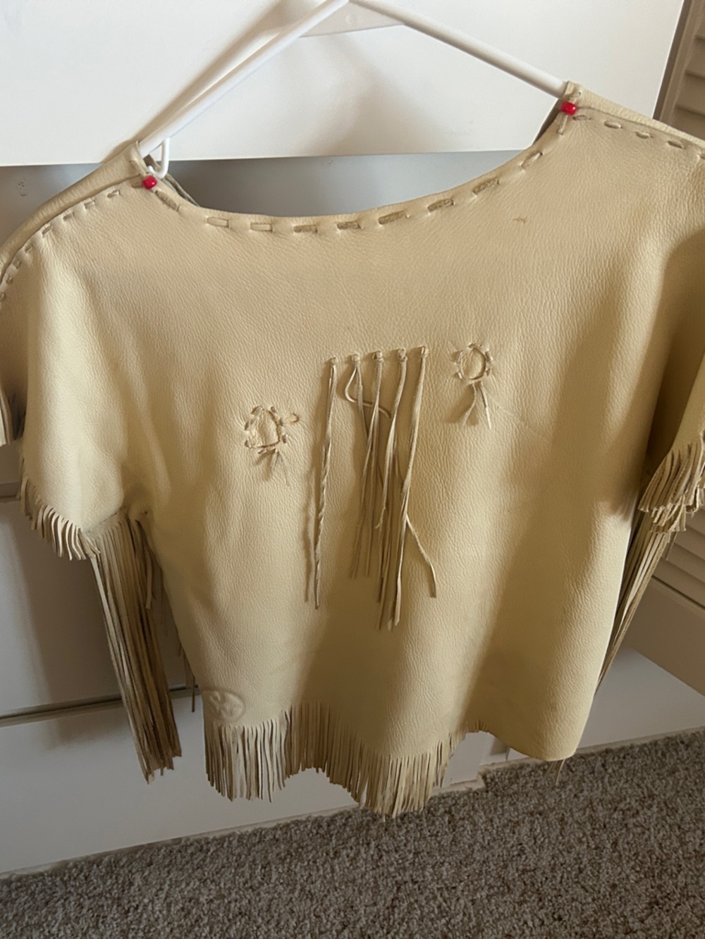 Handmade Beaded Fringe Tunic - Cream Leather - Picture 3 of 4
